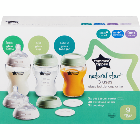 Tommee Tippee Natural Start Glass Bottle, Cup Or Jar 0m+ Slow Flow 3 Uses 250 Ml 1 ea, $30.00/1ea