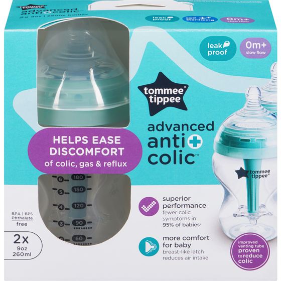 Tommee Tippee Advanced Anti Colic Bottles Slow Flow 0m+ 260 Ml 2 ea, $7.22/1ea