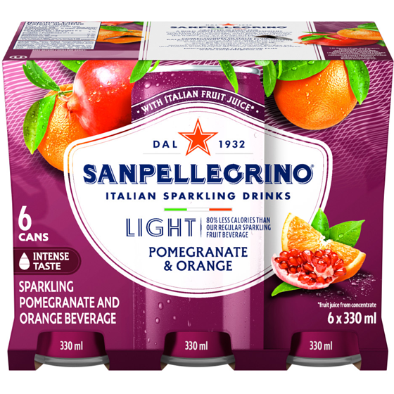 SanPellegrino Léger Grenade et orange, boisson pétillante aux fruits 6x330.0 ml, 0,38 $/100ml