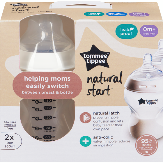 Tommee Tippee Natural Start 0m+ Slow Flow 260 Ml 2 ea, $8.50/1ea