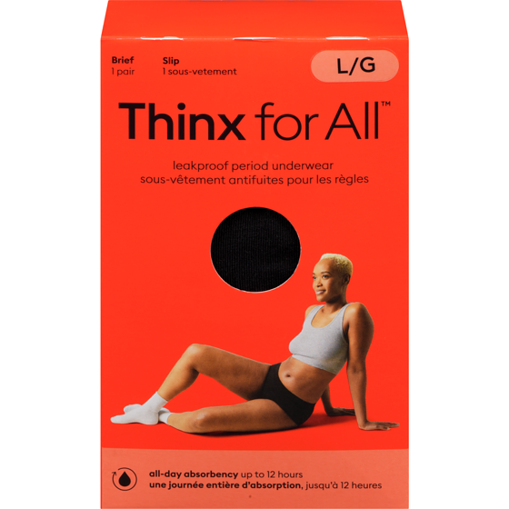 Thinx Everyday Comfort Brief Leakproof Period Underwear, Size Large, Black 1 ea, $24.00/1ea