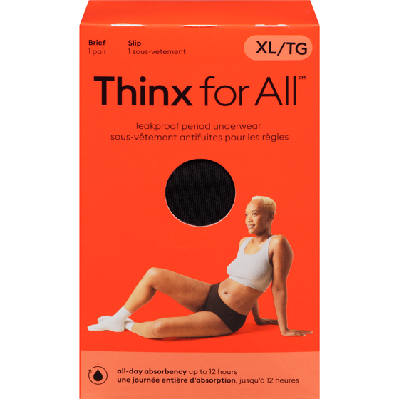 Thinx Everyday Comfort Brief Leakproof Period Underwear, Size Extra Large, Black 1 ea, $24.00/1ea