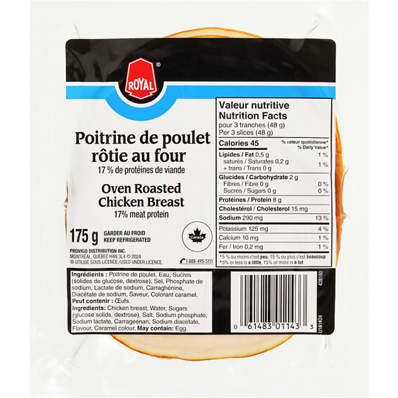 Royal Poitrine de poulet rôtie au four en tranches 175 g, 2,57 $/100g