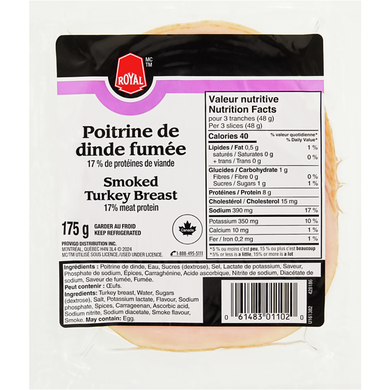 Royal Poitrine de dinde fumée en tranches 175 g, 2,57 $/100g