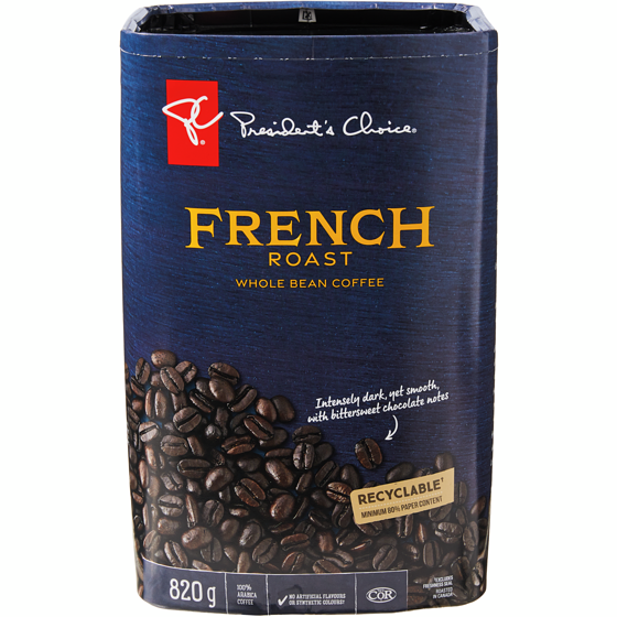President's Choice French Roast Whole Bean Coffee 820 g, $3.05/100g