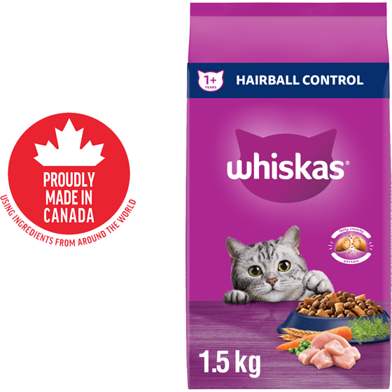 Whiskas Adult Dry Cat Food Hairball Control With Real Chicken 1.5 kg, $0.73/100g