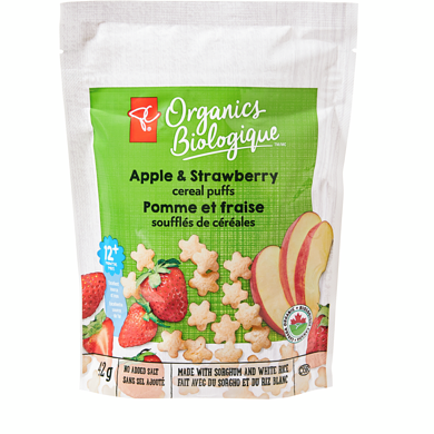 PC Organics Apple and Strawberry Cereal Puffs 42 g, $7.12/100g