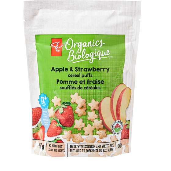 PC Organics Apple and Strawberry Cereal Puffs 42 g, $7.12/100g