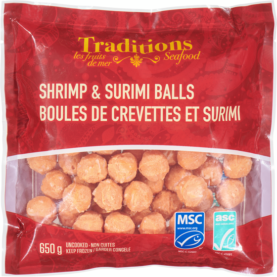 Traditions Boules de crevettes et surimi 650 g, 1,23 $/100g