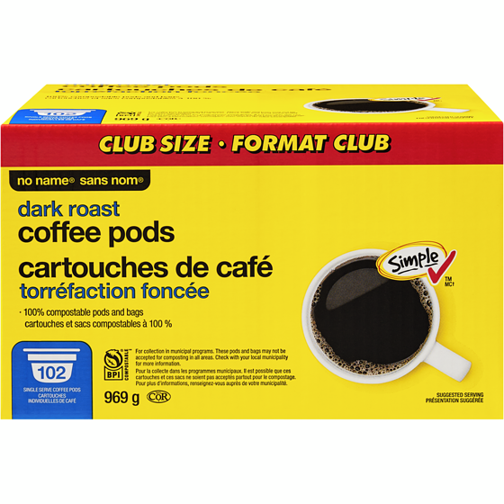Sans Nom Cartouches de café à torréfaction foncée, format club 102 ea, 0,39 $/1ch