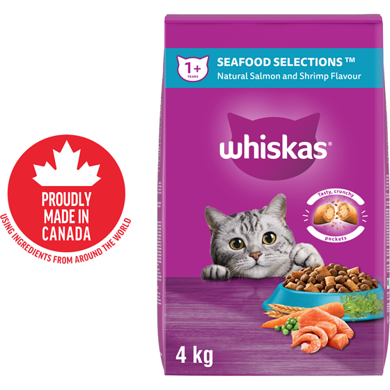 Whiskas Adult Dry Cat Food Seafood Selections With Natural Salmon And Shrimp Flavour 4 kg, $0.62/100g