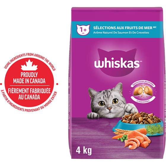 Whiskas Nourriture sèche pour chats Sélections aux fruits de mer avec saumon véritable 4 kg, 0,50 $/100g