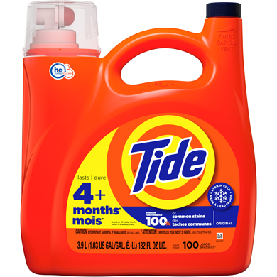 Tide Détergent à lessive liquide, parfum Original, compatible avec les laveuses HE, 100brassées 3.9 l, 0,77 $/100ml