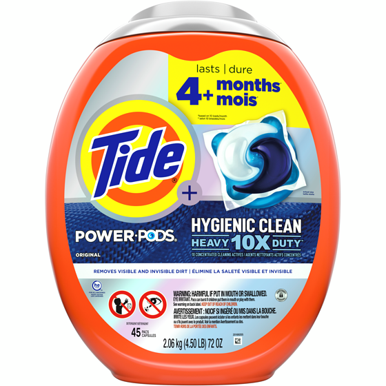 Tide Hygienic Clean Heavy 10x Duty Power PODS Laundry Detergent Pacs, Original Scent, 45 Count, For Visible and Invisible Dirt 45 ea, $0.58/1ea