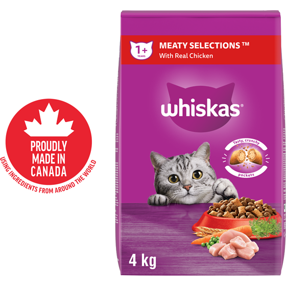Whiskas Adult Dry Cat Food Meaty Selections With Real Chicken 4 kg, $0.62/100g