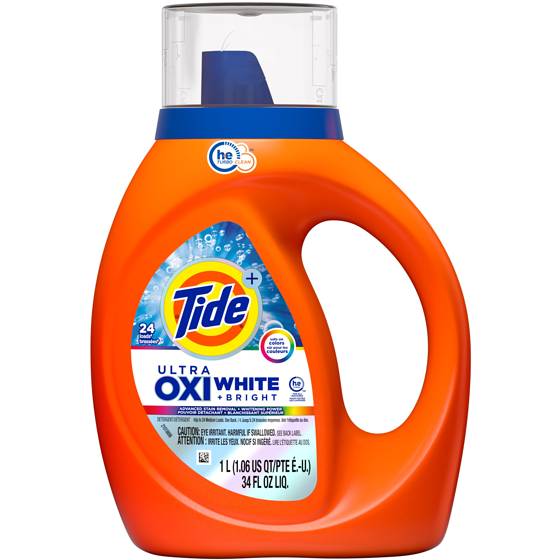 Tide Plus Ultra OXI White and Bright Liquid Laundry Detergent, 24 Loads, Advanced Stain Removal and Whitening Power 1 l, $1.05/100ml