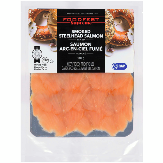 Foodfest Supreme saumon arc-en-ciel fumé tranché 140 g, 11,64 $/100g