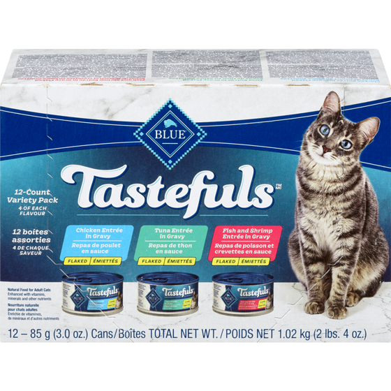 Blue Buffalo Tastefuls nourriture naturelle pour chats adultes en pâté 12 boîtes assorties 1.27 kg, 1,57 $/100g