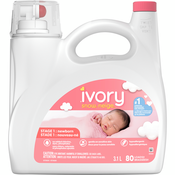 Ivory Snow 1 Newborn Baby Liquid Laundry Detergent, 80 Count 3.1 l, $0.71/100ml