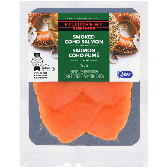 Foodfest Supreme saumon coho fumé tranché 125 g, 11,99 $/100g