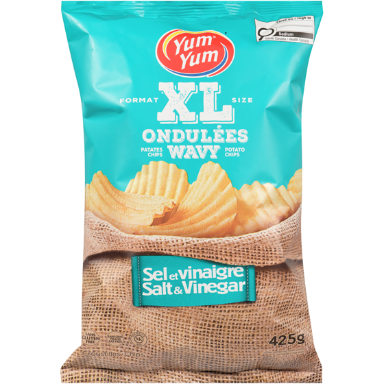 Yum Yum Wavy Potato Chips XL, Salt & Vinegar 425 g, $1.17/100g