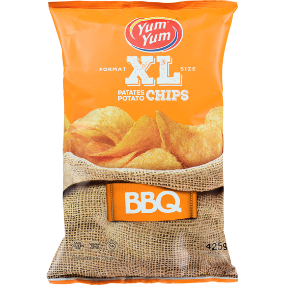 Yum Yum Croustilles de pommes de terre XL BBQ 425 g, 1,29 $/100g