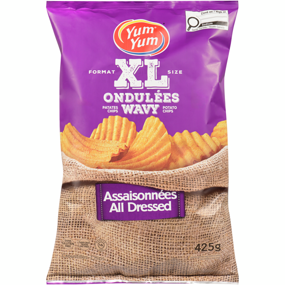 Yum Yum Wavy Potato Chips XL, All Dressed 425 g, $1.17/100g