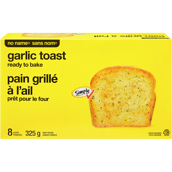 No Name Ready to Bake Sliced Garlic Toast 325 g, $1.07/100g