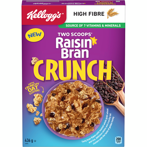 Kelloggs Raisin Bran Cereal Crunch 436 g, $1.60/100g
