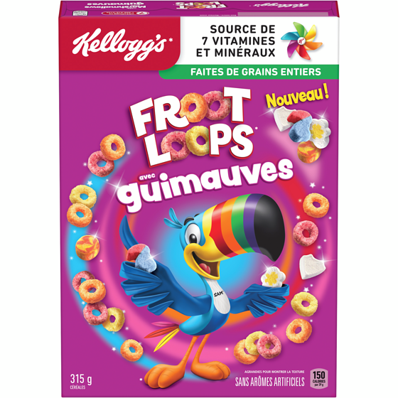 Kellogg’s Froot Loops Céréales Fruit Loops avec marshmallows 315 g, 1,27 $/100g