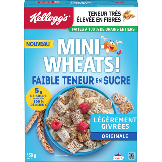 Kellogg’s Mini Wheats Céréales faible teneur en sucre légèrement givrées originale 450 g, 1,22 $/100g