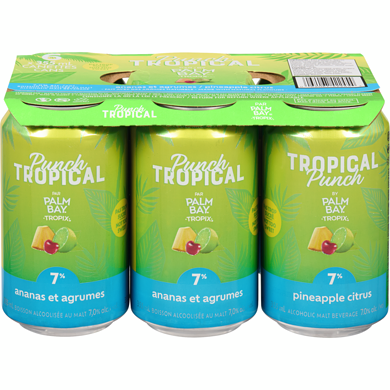 PALM BAY Tropix boisson alcoolisée au malt punch tropical (Pièce d’identité requise au moment du ramassage) 6x355.0 ml, 0,75 $/100ml
