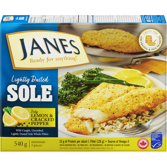 Janes Lightly Dusted Sole Zesty Lemon & Cracked Pepper 450 g, $3.33/100g