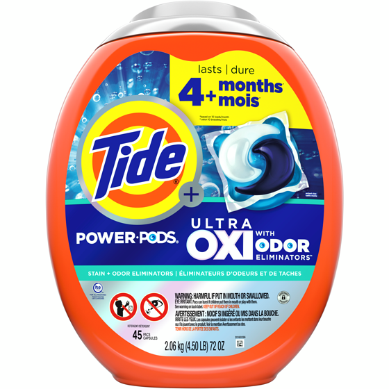 Tide Ultra OXI Power PODS with Odor Eliminators Laundry Detergent Pacs, 45 Count, For Visible and Invisible Dirt 45 ea, $0.58/1ea