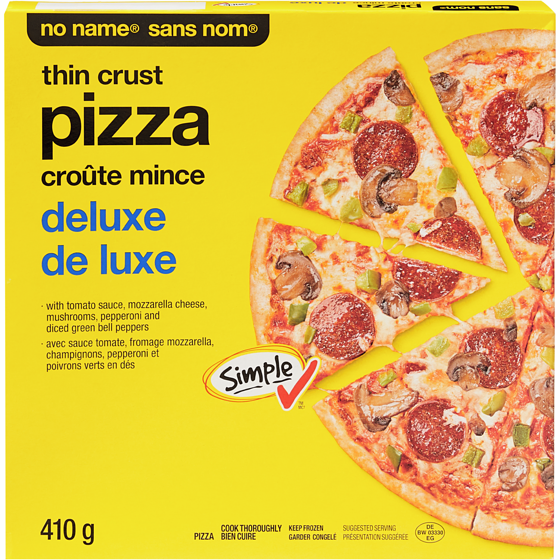 Sans Nom Pizza croûte mince de luxe 410 g, 0,85 $/100g