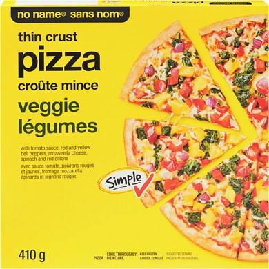 Sans Nom Pizza croûte mince aux légumes 410 g, 0,85 $/100g
