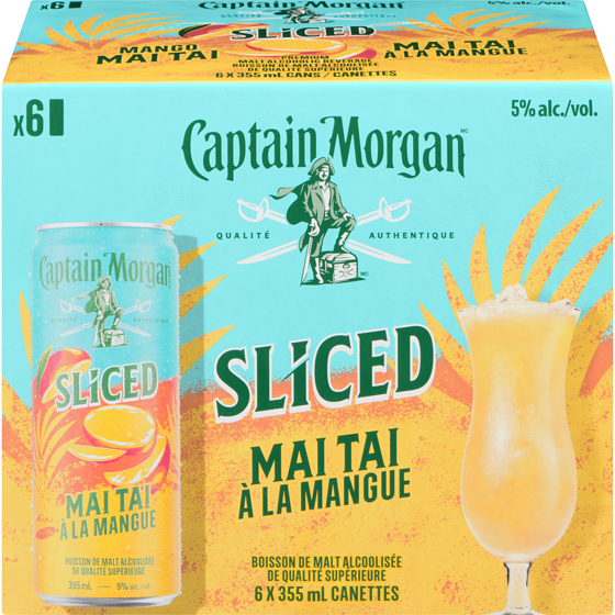 Captain Morgan Sliced boisson de malt alcoolisée de qualité supérieure mai tai à la mangue caisse (Pièce d’identité requise au moment du ramassage) 6x355.0 ml, 0,77 $/100ml