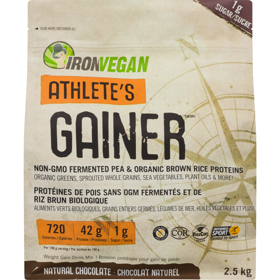 Iron Vegan Athlete's Gainer Weight Gain Drink Mix Natural Chocolate 2.5 kg, $3.32/100g