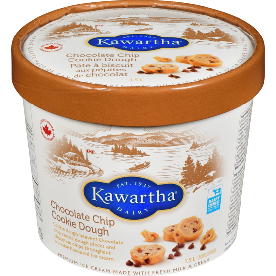 Kawartha Premium Ice Cream Made With Fresh Milk & Cream Chocolate Chip Cookie Dough 1.5 l, $0.67/100ml