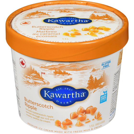 Kawartha Premium Ice Cream Made With Fresh Milk & Cream Butterscotch Ripple 1.5 l, $0.67/100ml