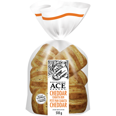 ACE Cheddar Ciabatta Gourmet Bun 510 g, $1.23/100g