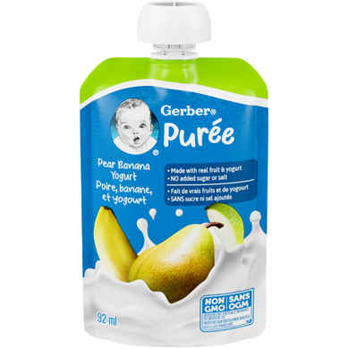 Gerber Pear Banana Yogurt Purée, Pouch 99 g, $2.01/100g
