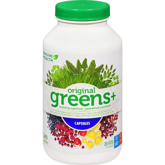 Genuine Health Superaliment nourrissant capsules original greens+ 240 ea, 0,14 $/1ch