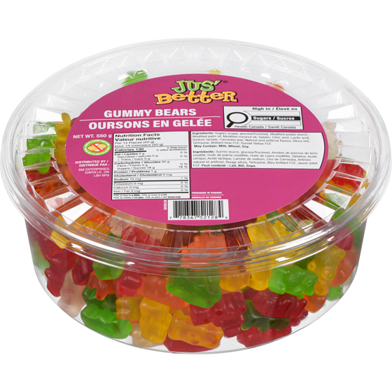 Jus' Better Gummy Bears 550 g, $1.18/100g
