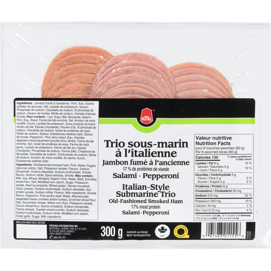 Royal Tranches de trio pour sous-marin à l’italienne 300 g, 2,33 $/100g