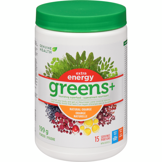 Genuine Health Nourishing Superfood Powder Extra Energy Greens+ Natural Orange 199 g, $17.08/100g