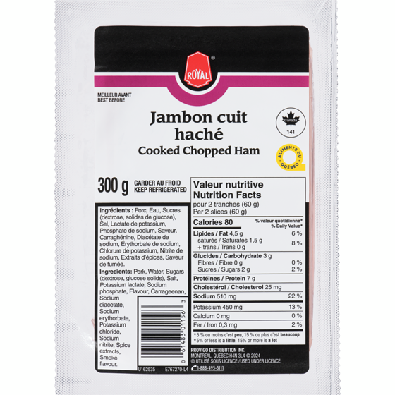 Royal Jambon cuit haché en tranches 300 g, 1,50 $/100g
