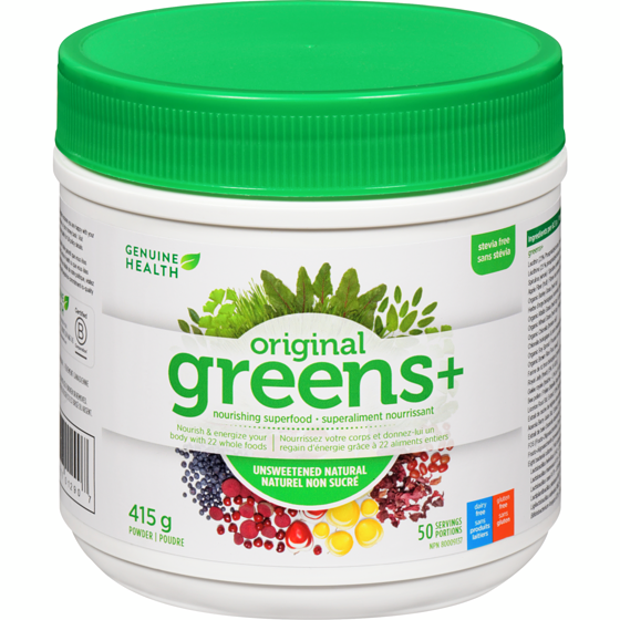 Genuine Health Superaliment nourrissant poudre original greens+ naturel non sucré 415 g, 18,31 $/100g