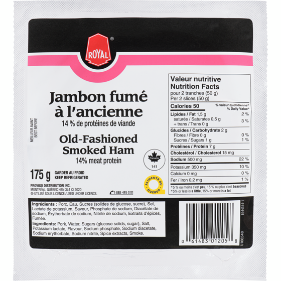 Royal Jambon fumé à l’ancienne, en tranches 175 g, 2,57 $/100g