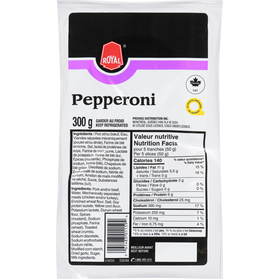 Royal Pepperoni en tranches 300 g, 1,50 $/100g